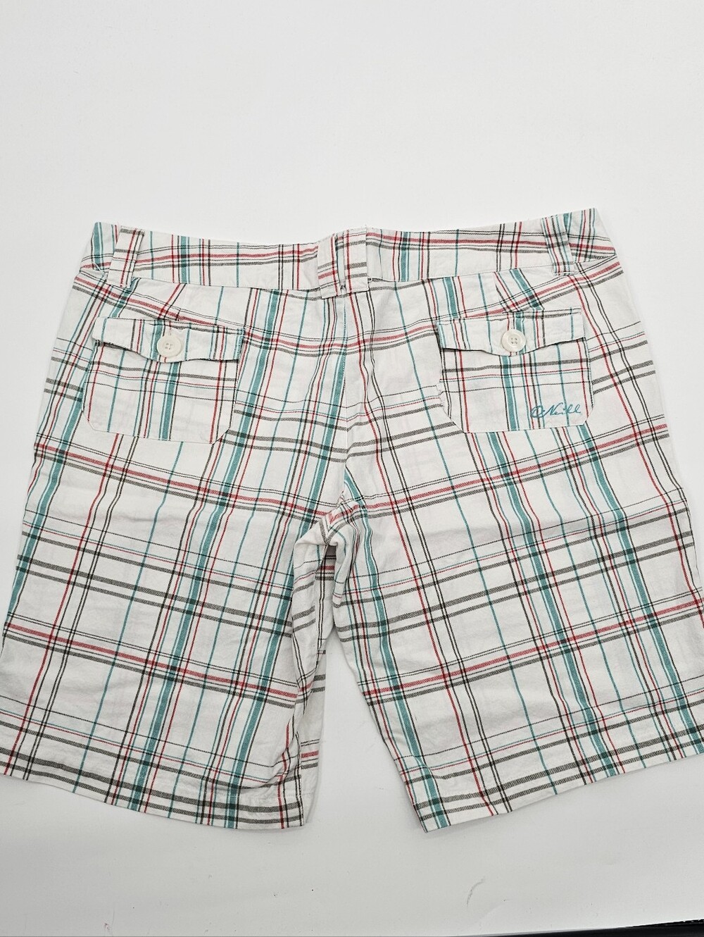 O'Neill Cotton Bermuda Shorts - White with Teal & Red As-Is Vtg